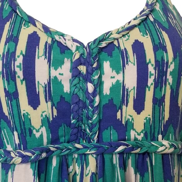 Soybu Dress Dhara Maxi Jersey Stretch Braid Halter L Blue Print Sundress Beach - Picture 2 of 9